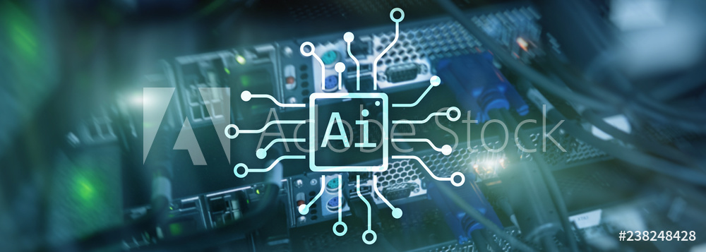 AI, Artificial intelligence, automation and modern information technology concept on virtual screen